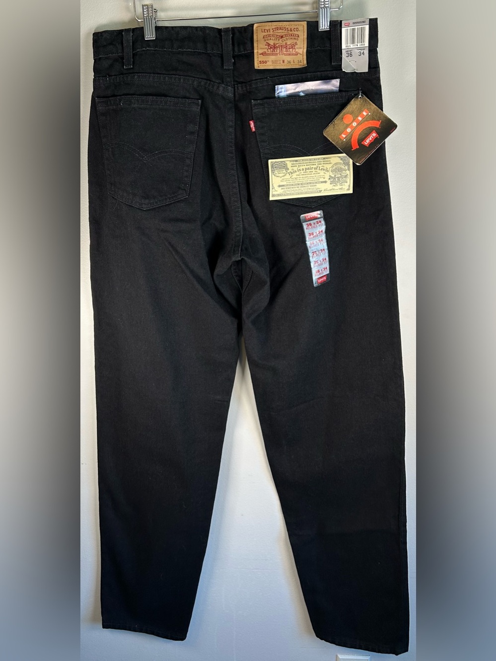 Vintage 1994 Levi's 550 Men’s Jeans 36X34 Relaxed Fit Loose Black Denim USA NWT